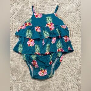 Posh Peanut Tropical Teal Floral Baby Bubble Romper